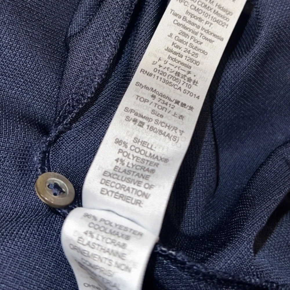 Tory Burch Sport Retro-Print Navy Blue Tech Pique Polo Golf‎ Shirt Size Small